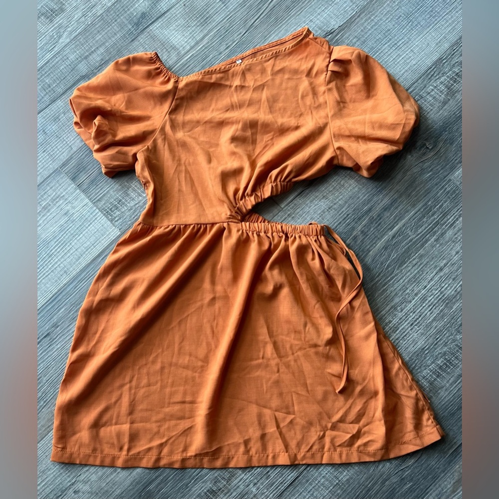 Amazon Asymmetrical Orange Dress with Puff Sleeves
